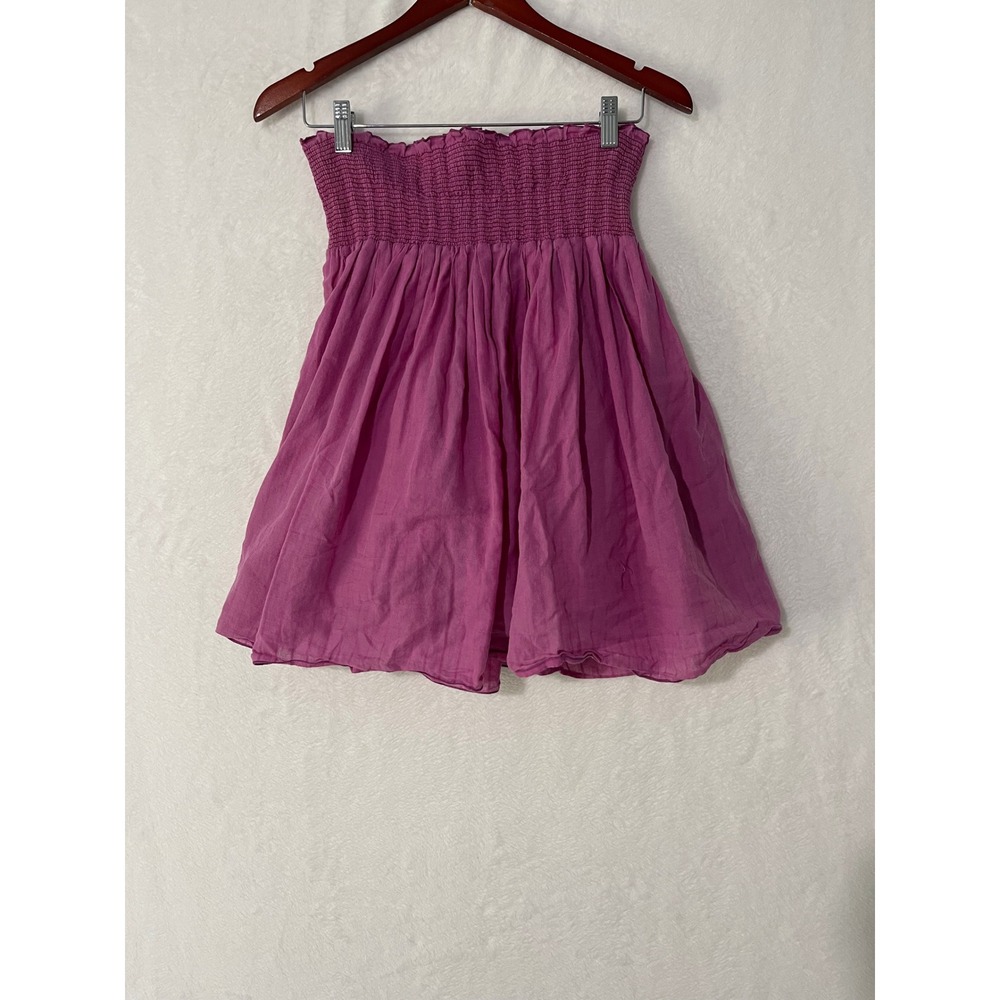 Vanessa Bruno Magenta Purple Smocked Cotton Mini Skirt Size 36 Made in France
